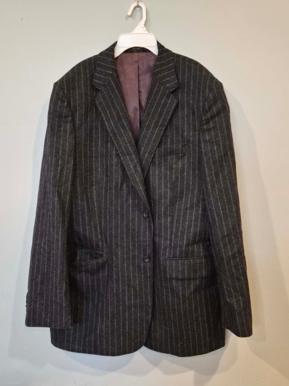 Express Mens Wool Corporate Officewear Gray Pin Stripe Sport Coat Blazer 44R